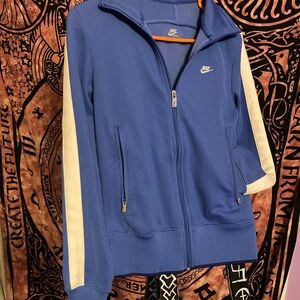 Nike Women's Blue and White Zip-Up Hoodie